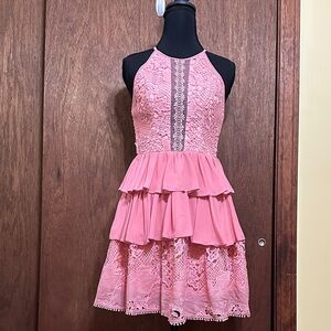 Pink Lace Tiered Dress